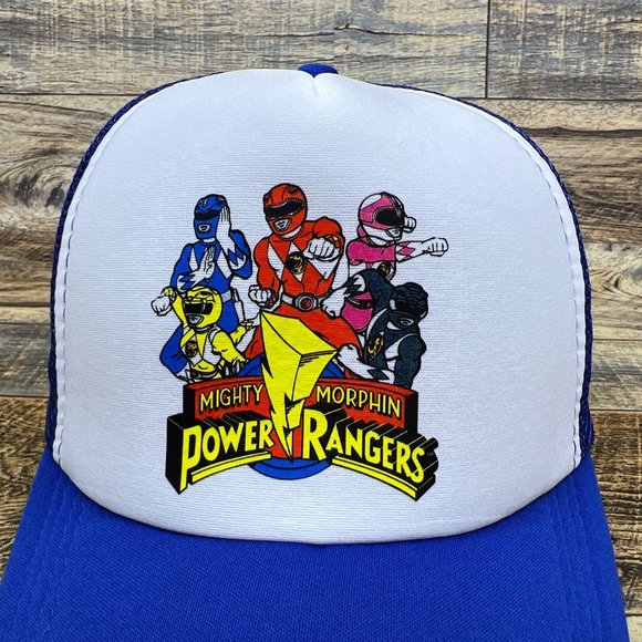 Power Rangers Mens Trucker Hat Blue Snapback 1993 Retro TV Nostalgic Ball Cap - Picture 3 of 8